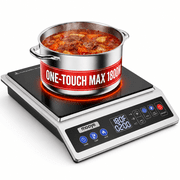 Mooye Portable Induction Cooktop 1800W Countertop Burner, 9 Power Levels, 18 Temperature Settings, 12-Hour Timer, Stainless Steel, Dual IGBT, 120V