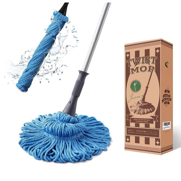 Mop with 2  Heads, Easy Wringing Twist Mop, with 57.5 inch Long Handle, Wet Mops for Floor Cleaning, Commercial Household Clean Hardwood, Vinyl, Tile, and