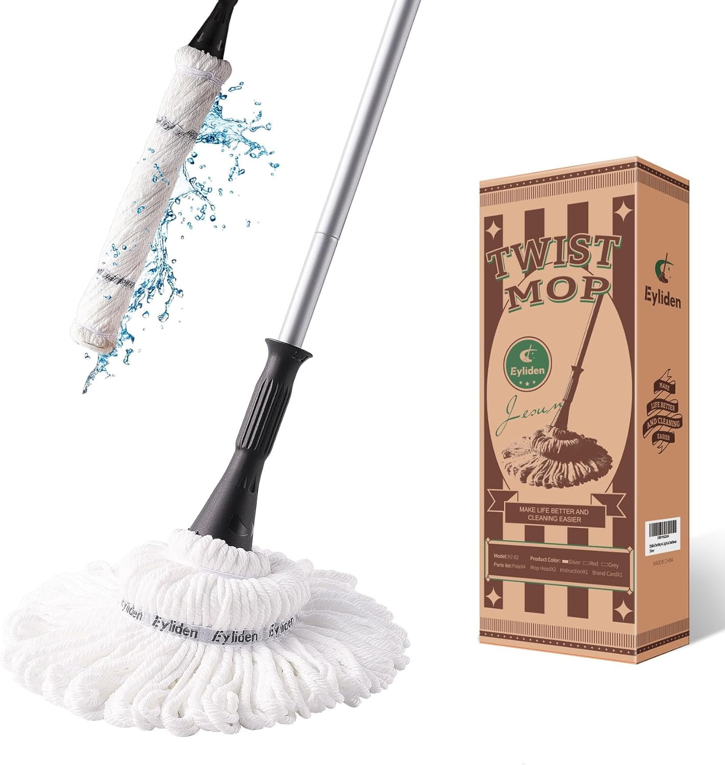 Eyliden Self-Wringing Microfiber Twist Mop with Long Handle