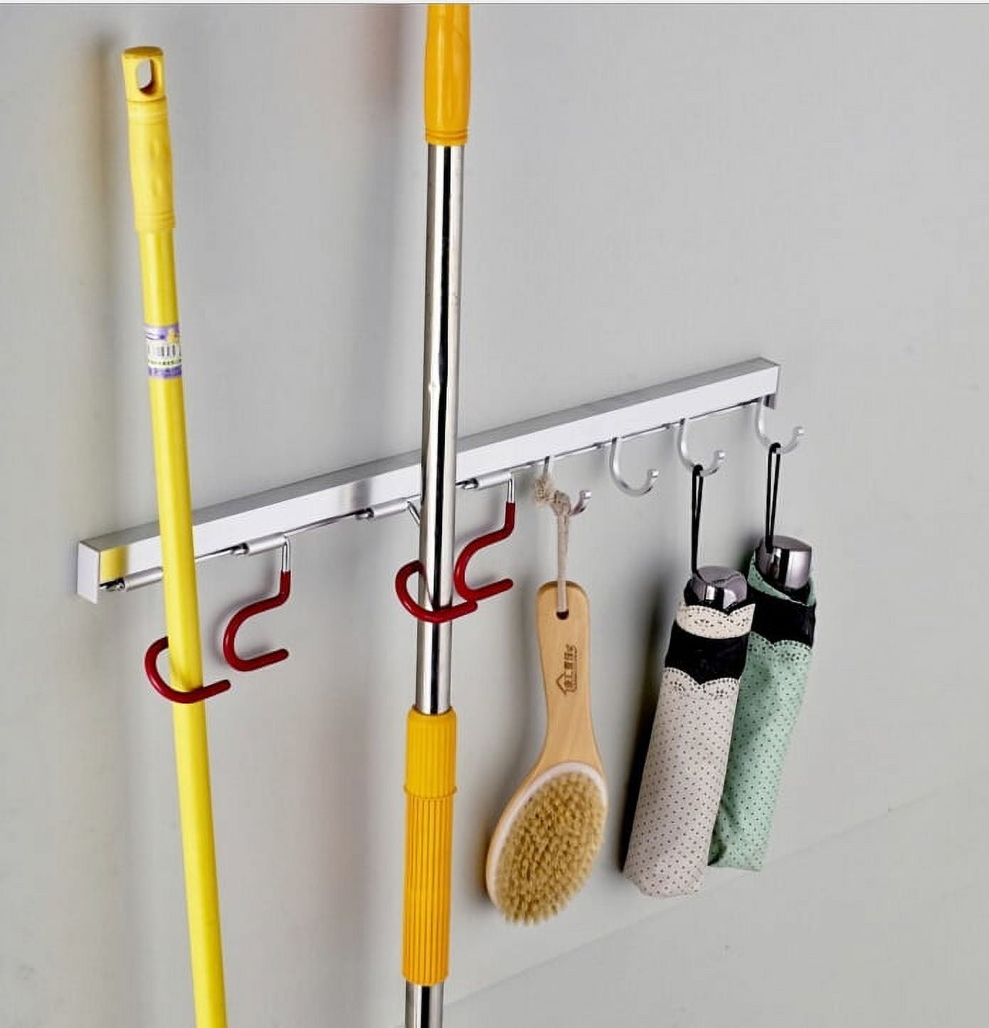 Mop Broom Holder Organizer, Wall Mounted Cleaning Tools Organizer,Space  Saver Rags Dusters Rakes Utility Hooks Holder for Kitchen Garage Office 