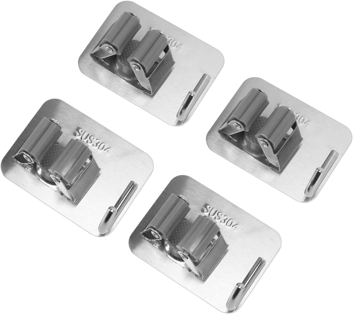 Mop Broom Holder, Silver Heavy Duty Stainless Steel No Fade 4 Piece Mop