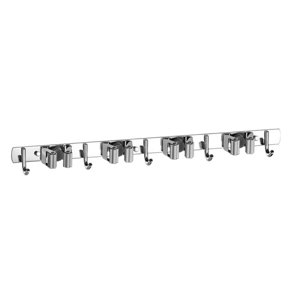 Mop and Broom Holder Wall Mount with 1/2/3/4 Racks & 2/3/4/5 Hooks, Durable Heavy Duty Self-Adhesive Organizer for Kitchen, Laundry, Garage, Garden Storage, Broom Hanger, 1Pc(Silver3,19.3x2")