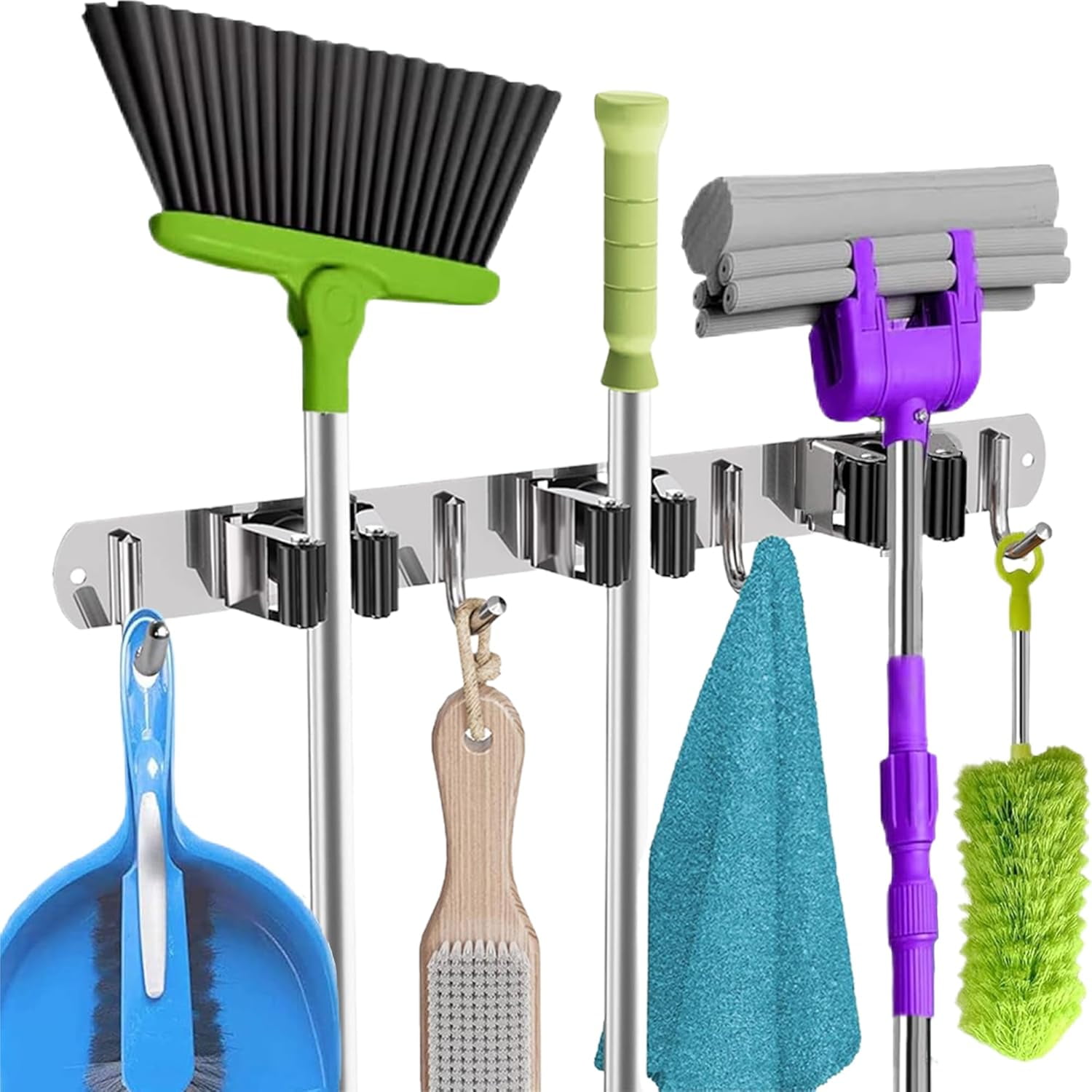 Gorilla Grip Premium Mop And Broom Holder, 3 Auto Adjust Slots, 4 Hooks, Easy Install Wall Mount, Store Cleaning And Gardening Tools, Organize Kitchen, Garage, Storage Rooms, Black - View #6