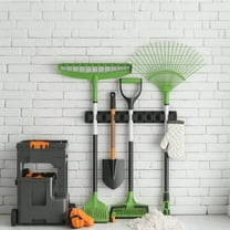 Wall Mount Mop and Broom Holder, 5 Slot 6 Hooks, Anti-Slip, Heavy Duty, Easy Install, Black