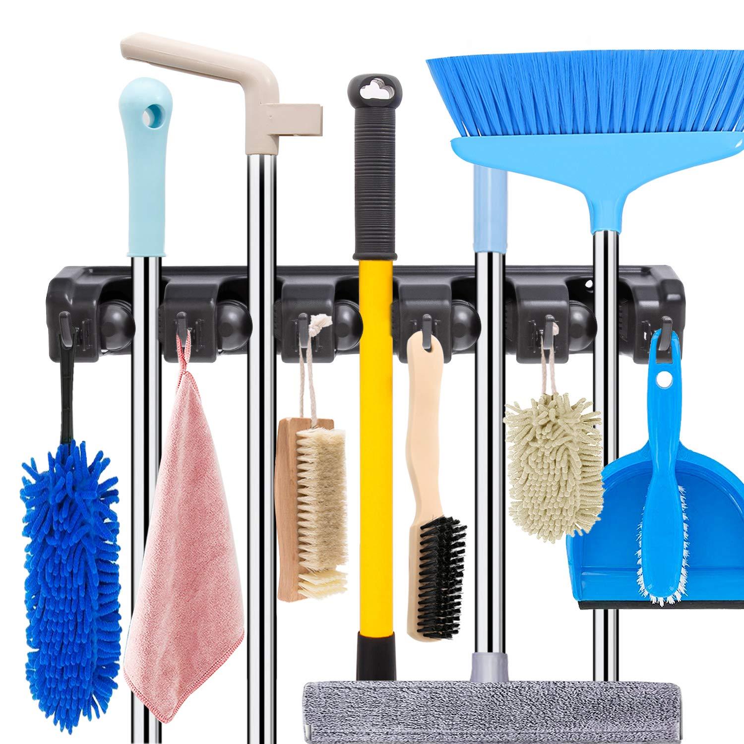 HYRIXDIRECT Wall Mount Broom Mop Holder Hanger Garden Tool Organizers Rack Garage Laundry Room Organizations and Storage with Hooks Heavy Duty - image 1 of 7