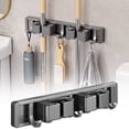 thumbnail image 1 of Mop & Broom Holder, Wall Mount Mop and Broom Hanger with 2 Slots and 3 Hooks, Anti-Slip Broom Hanger for Kitchen Organization, Easy Install Tool Organizer for Closet, Garage, 1 of 4