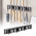 thumbnail image 1 of Mop & Broom Holder, Wall Mount Mop and Broom Hanger with 3 Slots and 4 Hooks, Anti-Slip Broom Hanger for Kitchen Organization, Easy Install Tool Organizer for Closet, Garage, 1 of 4