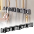 thumbnail image 1 of Mop & Broom Holder, Wall Mount Mop and Broom Hanger with 4 Slots and 5 Hooks, Anti-Slip Broom Hanger for Kitchen Organization, Easy Install Tool Organizer for Closet, Garage, 1 of 4
