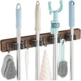 thumbnail image 1 of Wall Mounted Mop and Broom Holder - Rustic Style Wooden Broom Mop Holder - Wall Mounted Garden Tool Rack Organizer for Closet Garage Laundry Room Kitchen Decor with Slots and Hooks, 1 of 7