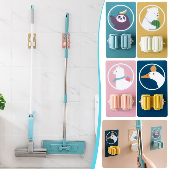 Mop Broom Holder Wall Mount | Strong Adhesive No-Drill Non-Slip Mop Clip | Heavy Duty Wall Bracket | Non-marking Mop Hook | 1-Pack | Holds up to 11lbs | For Bathroom, Kitchen, Garage