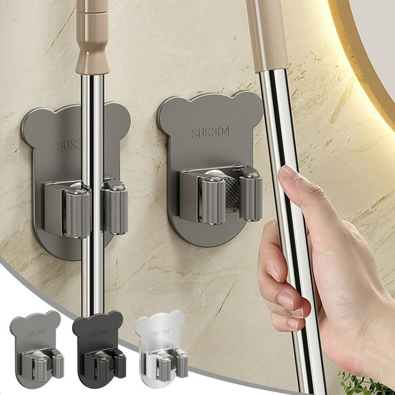 Mop Broom Holder Wall Mounted,304 Stainless Steel Broom Clip Mop Grippers,Broom and Mop Holder for Home,Kitchen,Bathroom and Storage,Self-Adhesive Hanger Tool