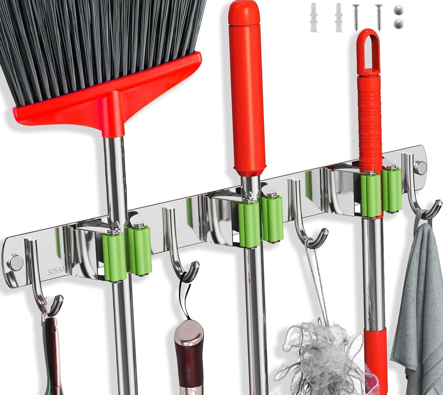 Mop and Broom Holder Wall Mounted Broom and Mop Organizer Wall Hanger Mop Broom Hanger Wall Mount Mop Broom Organizer Wall Mount Tool Organizer Wall