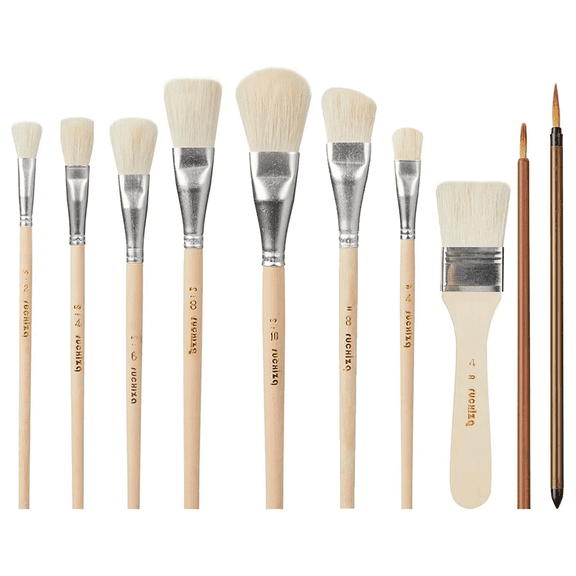 Mop Brush for Acrylic Painting,10 PCS Glaze Brushes Pottery Goat Hair Blend Set Paint