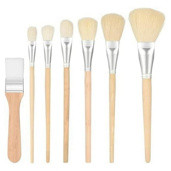 Mop Brush for Acrylic Painting, Assorted Size Paint Set Blending Brushes with Wooden Handle 7PCS