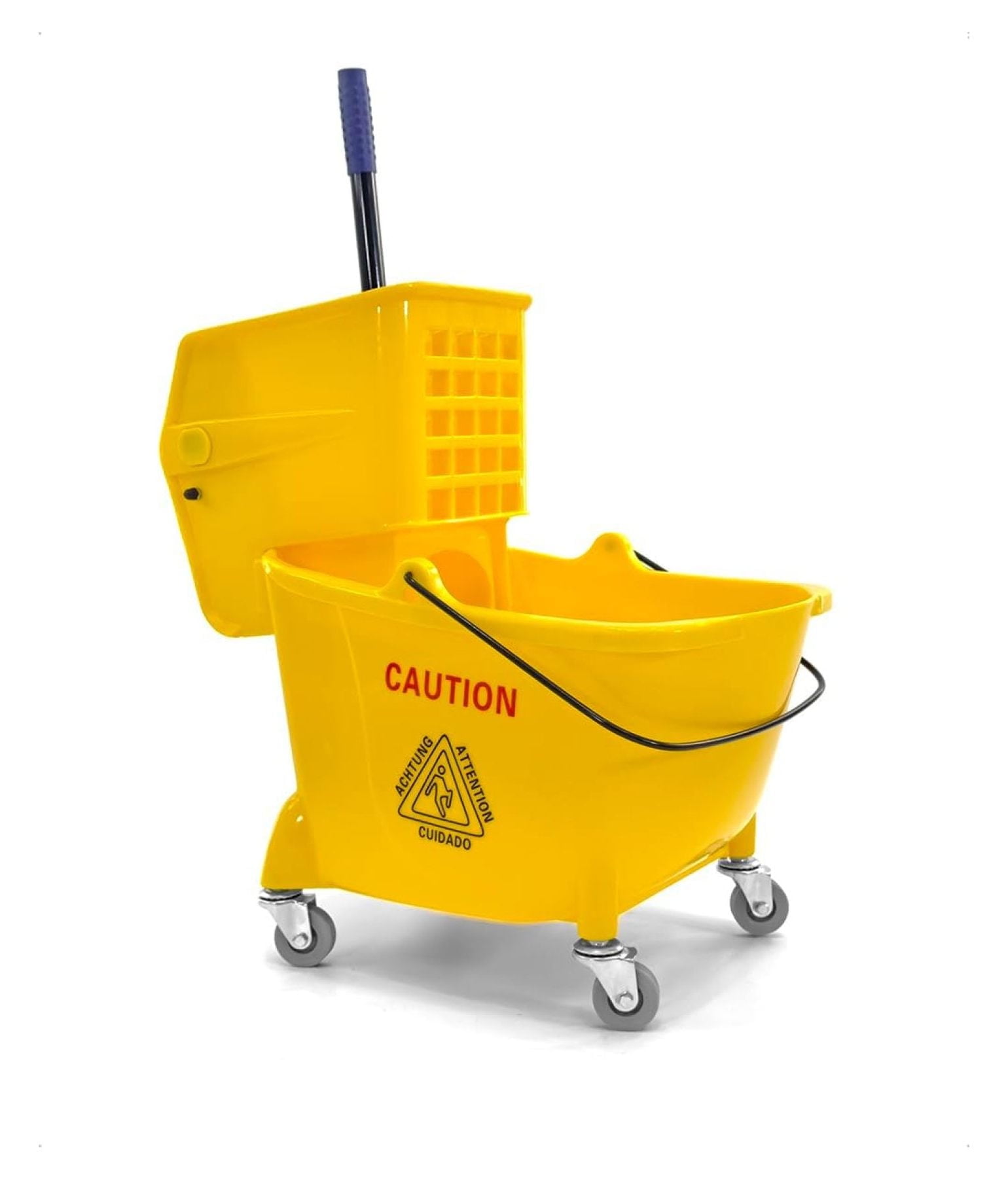 Mop Bucket 25 Quart | Side Press Wringer | 4 Wheels 2" | Yellow
