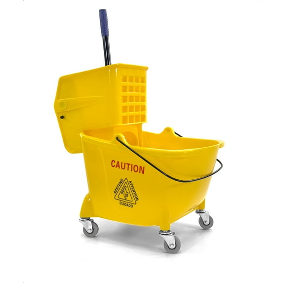 Mop Bucket 25 Quart | Side Press Wringer | 4 Wheels 2" | Yellow