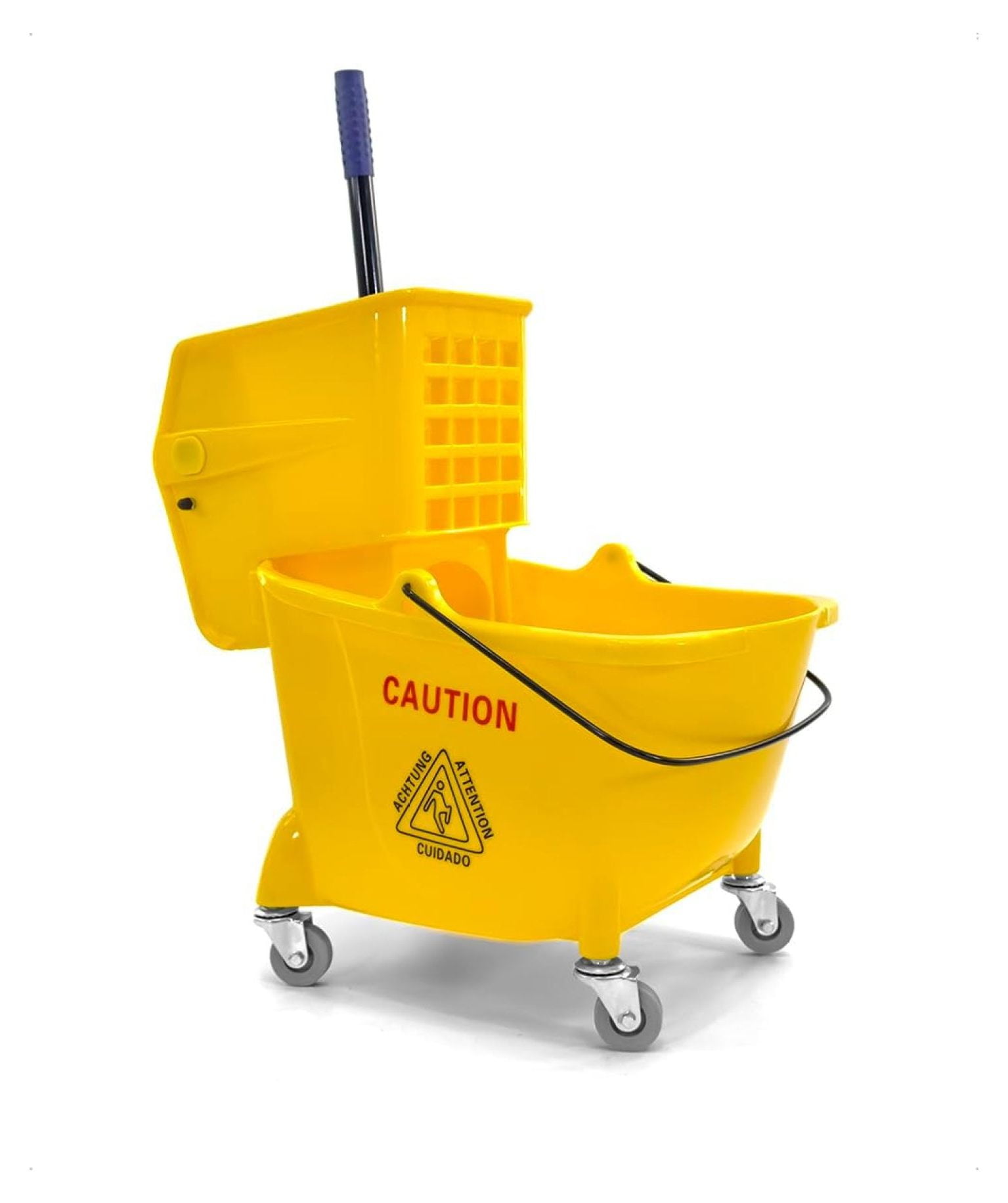 Mop Bucket 25 Quart | Side Press Wringer | 4 Wheels 2" | Yellow