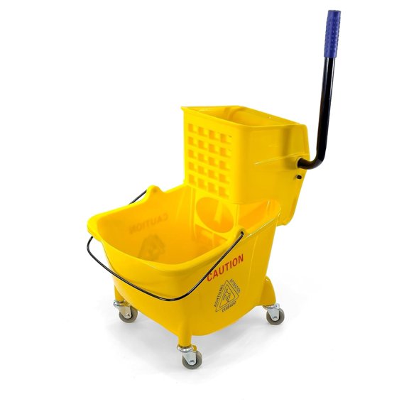 Mop Bucket 25 Quart | Side Press Wringer | 4 Wheels 2" | Yellow