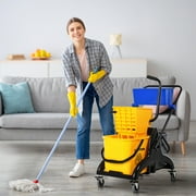 HOMCOM 6.9 Gallon Mop Water Bucket Wringer Cart with Easy to Use Side Press Wringer, Smooth Wheels, Mop-Handle Holder