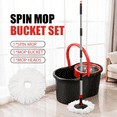 thumbnail image 1 of Mop and Bucket Set, 360° Spin Mop and Bucket with Wringer Set and 1 Microfiber Mop Refills, Stainless Steel, Extended Handle Spinning Mop Bucket for Floor Cleaning, Black, 1 of 7