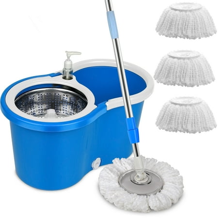 Mop and Bucket Set, 360 Spin Mop and Bucket with Wringer Set, Mops and Buckets for Floors, 3pcs Mop Replacement Head Refills, 61" Extended Handle, Wet and Dry Use Floor Mop
