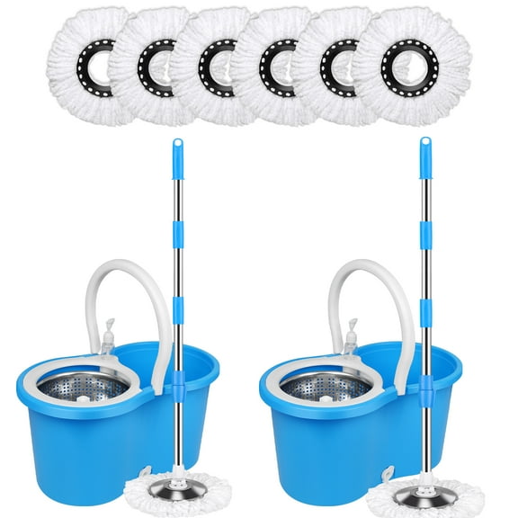 Mop Bucket with Wringer Set, 360 Rotation Mop Bucket Systerm for Floor Cleaning with 3 Microfiber Mop Head for Office and Home Use, Black (Mop Bucket Set of 2)