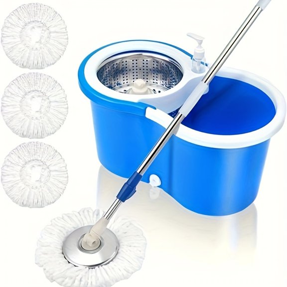 Mop and Bucket with Wringer Set, 360 Spin Mop Bucket System with 3 Microfiber Replacement Heads, Hands-Free Floor Cleaning Kit for Home, Kitchen & Bathroom