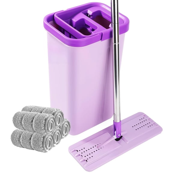 Mop and Bucket with Wringer Set, Hands Free Flat Floor Mop and Bucket, 3 Washable Microfiber Pads Included, Wet and Dry Use, Home Floor Cleaning System for All Floor Types and Windows