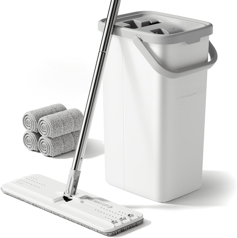 Mop and Bucket with Wringer Set, Hands Free Flat Floor Mop and Bucket ...