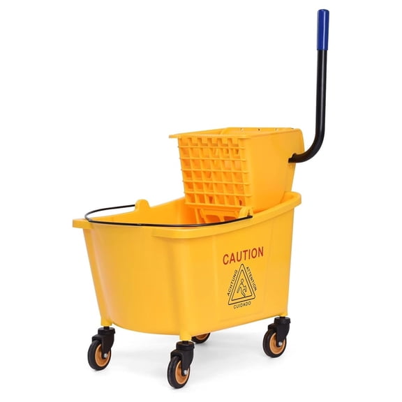 Mop Bucket with Wringer On Wheels, 35 Quart Capacity Portable Wringer Trolley on Wheels, Side Press Floor Cleaning Wavebrake w/Handle, Mop Bucket for Home, , Restaurants