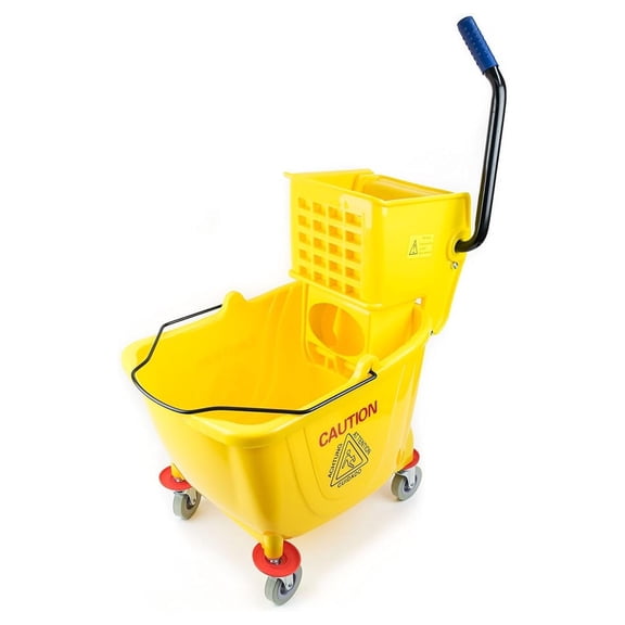 Mop Bucket with Wringer 36 Qt - 9 Gallon Yellow Janitorial Bucket with Casters - Heavy Duty Cleaning Pail for Home, Office, Commercial Use