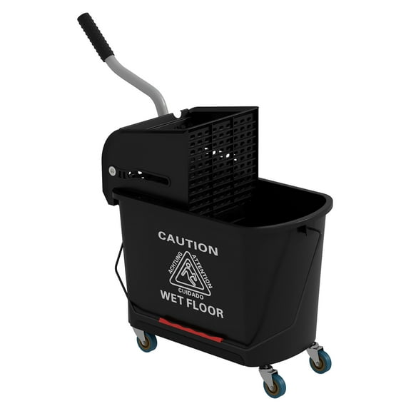 Mop Bucket with Wringer on Wheels for Floor Cleaning, 21 Quart, Separate Dirty and Clean Water, Black Black + Plastic