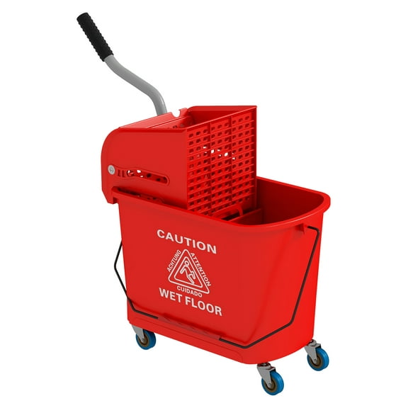 Mop Bucket with Wringer on Wheels for Floor Cleaning, 21 Quart, Separate Dirty and Clean Water, Red