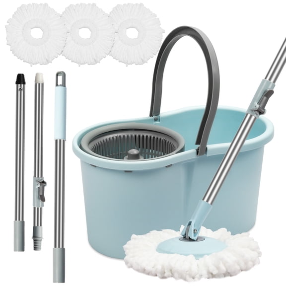 Mop Buckets for Floor Cleaning 360 Spin Wringer Separate Dirty Water with Replaceable Microfiber Mop Head Wet and Dry Suitable for Office and Home Use,Blue