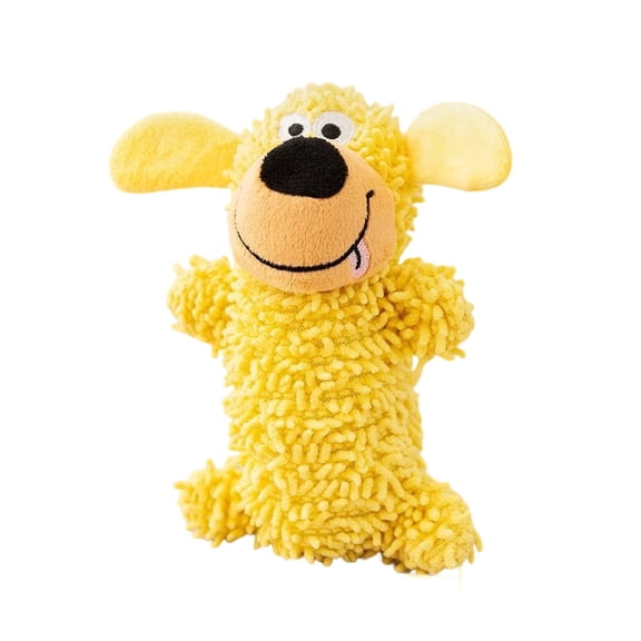 Mop Fleece Squeaky Dog Toy for Aggressive Chewers, Interactive Toss and Fetch Plush Toy for Dogs, Soft Training Toy for Teeth Cleaning and Enrichment