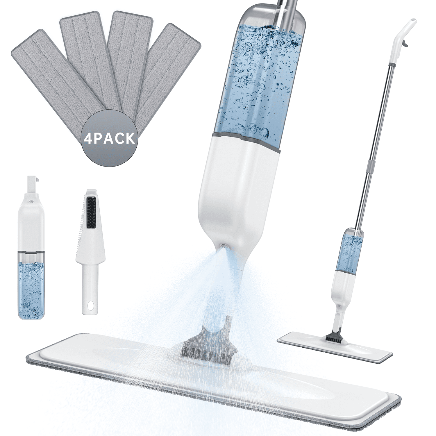 Trapeador para Limpieza de Pisos, Trapeador en Aerosol con Botella Recargable de 18 Oz y 4 Almohadillas Lavables - Trapeador de Microfibra Seco y Húmedo para Cocina Casera O Uso Comercial para Limpiadores de Pisos de Baldosas Cerámicas Laminadas de Madera Dura