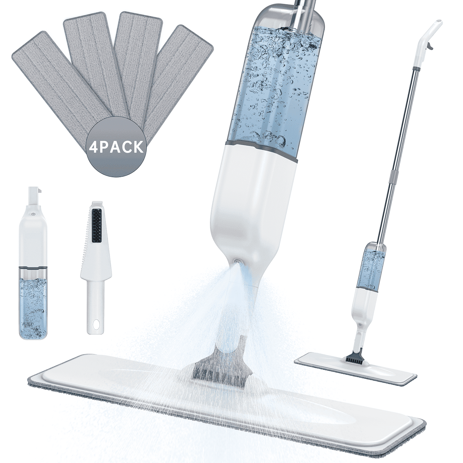 Mop for Floor Cleaning, Spray Mop with 18oz Refillable Bottle and 4pcs Washable Pads - Wet Dry Microfiber Mop Home Kitchen or Commercial Use for Wood Hardwood Laminate Ceramic Tiles Floor Cleaners