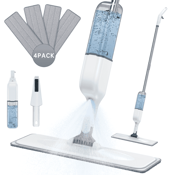 Mop for Floor Cleaning, Spray Mop with 18oz Refillable Bottle and 4pcs Washable Pads - Wet Dry Microfiber Mop Home Kitchen or Commercial Use for Wood Hardwood Laminate Ceramic Tiles Floor Cleaners