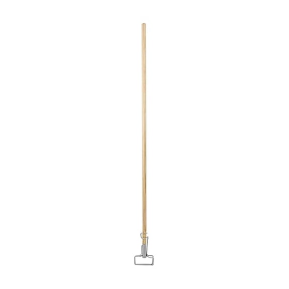 Mop Handle 60 Inch - Spring Grip Wood Mop Stick with Metal Head - Heavy Duty 1/4" Wire Lock - Replacement Handle for Wet & Dry Mops - Natural Finish