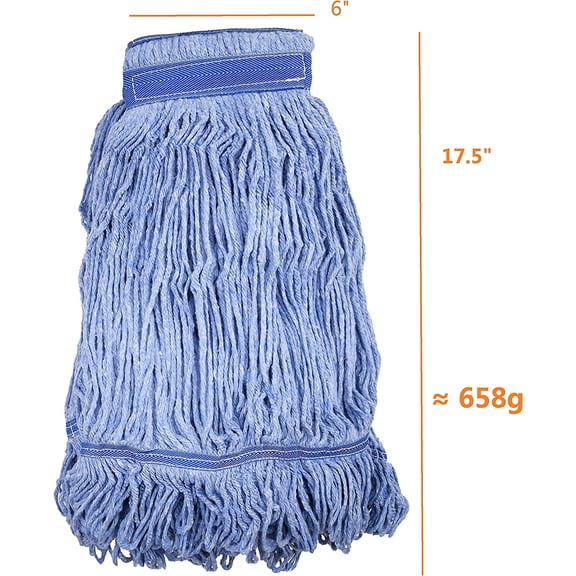 Heavy Duty Commercial Mop Head Replacement Blue Wet String for 3 Types Handles Large Size 23oz (4 Pack) - Cotton Blend
