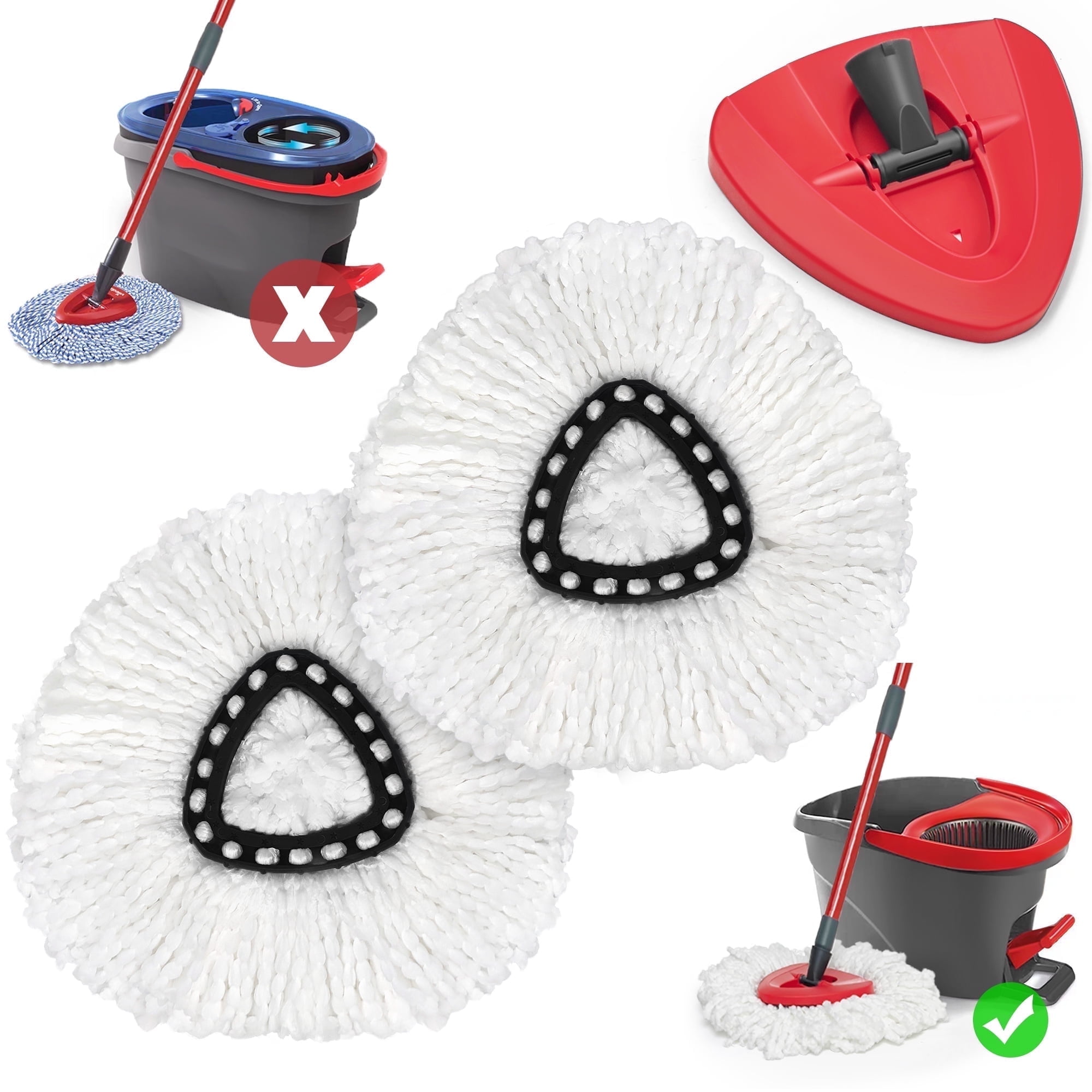 Mop Heads Replacements 2 pack with Triangle Base for Vileda RinseClean 2 Tank System, for Deep Cleaning All Floors , White