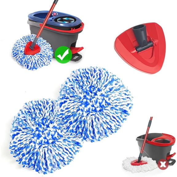 Mop Heads Replacements 2 Pack with Triangle Base for RinseClean 2 System, Microfiber Spin Mops Replace Refills for Deep Cleaning Floors