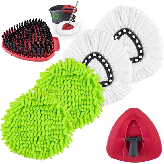 Mop Heads Replacements for Ocedar, Mop Replace Head for o Cedar Easywring 1 Tank, Spin Mop Replacement Head Mop Heads Include 4 Pack Spin Mop Refills, 1 Pack Scrubber Mop Head and 1 Mop Base