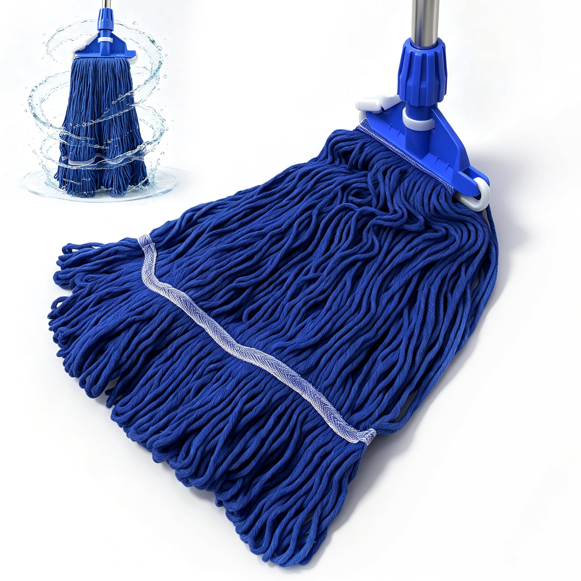 Commercial Mop, Heavy Duty Cotton String Mop, Long Handle Floor Mop, Wet Cleaning Mop, Household Cleaning Mop for Hardwood, Tile, Marble Floors, Home & Commercial Use