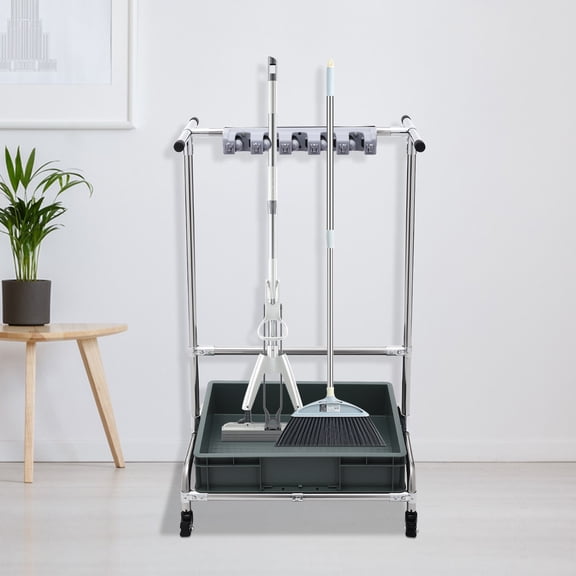 Mop Holder, Movable Floor-Mounted Mop Rack, Mobile Cleaning Trolley Used In Gardens, Homes, Garages, Schools, Hotels
