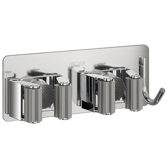 Mop Holder,Rectangular Heavy Duty Wall Mount Broom and Mop Holder, Sturdy Tool Organizer for Garage, Garden, Laundry, Kitchen Organization,5.63 x 2.17 in, Silver