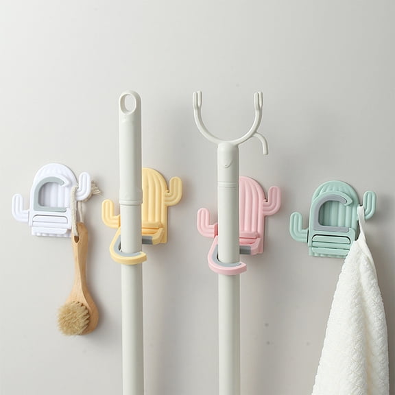 Mop Holder Wall Mount | Adhesive Broom Organizer Hook | Heavy Duty Traceless Storage | Multi-Tool Hanger for Bathroom Kitchen Balcony | Durable Plastic | Fits Various Pole Sizes | 1 Pack