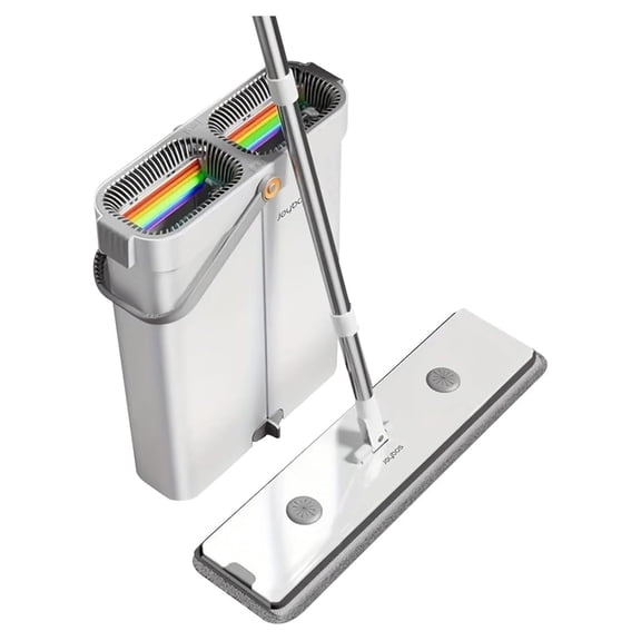 Mop and Narrow Bucket with 7-Color Scraper Wringer Set Hands-Free Flat Floor Mop&Bucket Wet Dry Use Floor Cleaning System for All Floor Types Windows-2 Microfiber Cloths