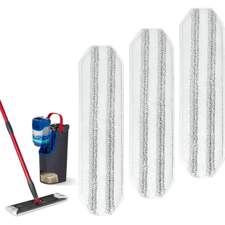Mop Replacement Pads Compatible with O-Cedar H2prO Flat Mop System, 3 Pack Microfiber Mop Heads Replacements for Ocedar Flat Mop, Washable and Reusable Mop Pad Refills, Safe on Hard Floors