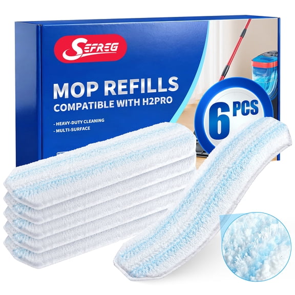Mop Head Replacements Compatible with O-Cedar H2prO Flat Mop System, Reusable Washable Microfiber Mop Head Refills for Ocedar H2pro Mop, 6 Pads